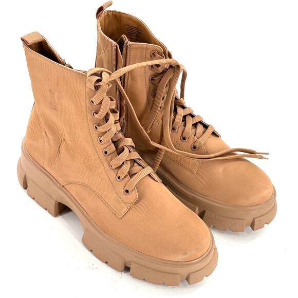 Steve Madden Thora Combat Boots 10 Tan Ankle Booties Lug Moto Brown - Picture 4 of 9